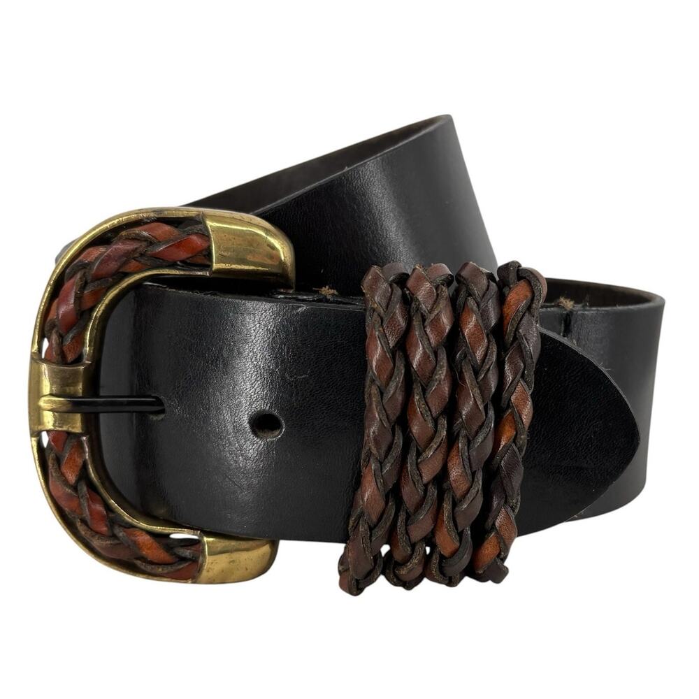 Vintage 90s Arrivanto Italian Saddle Leather Belt Medium Braided Detail Western